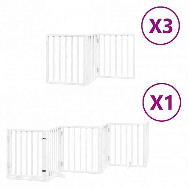 vidaXL Zábrana pro psy s dvířky skládací 15 panelů bílá 750 cm topol