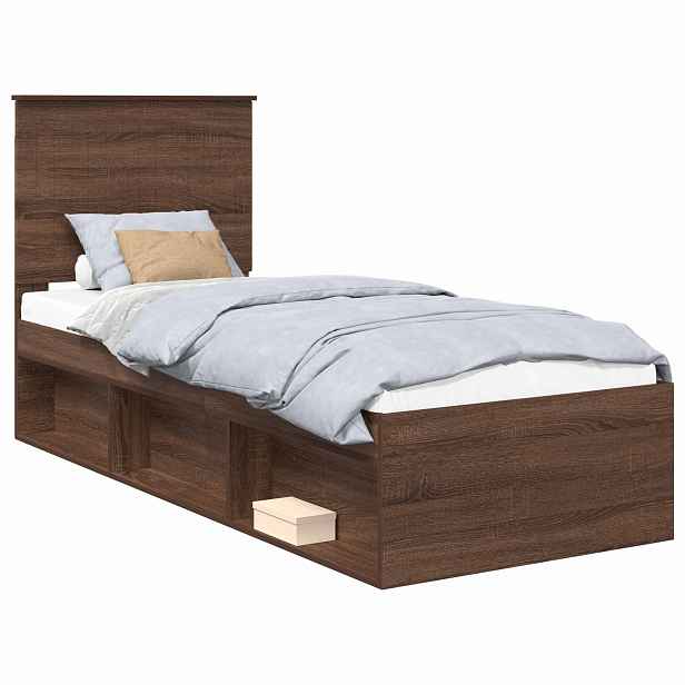vidaXL Rám postele s čelo Hnědý dub 75 x 190 cm Masivní borové dřevo