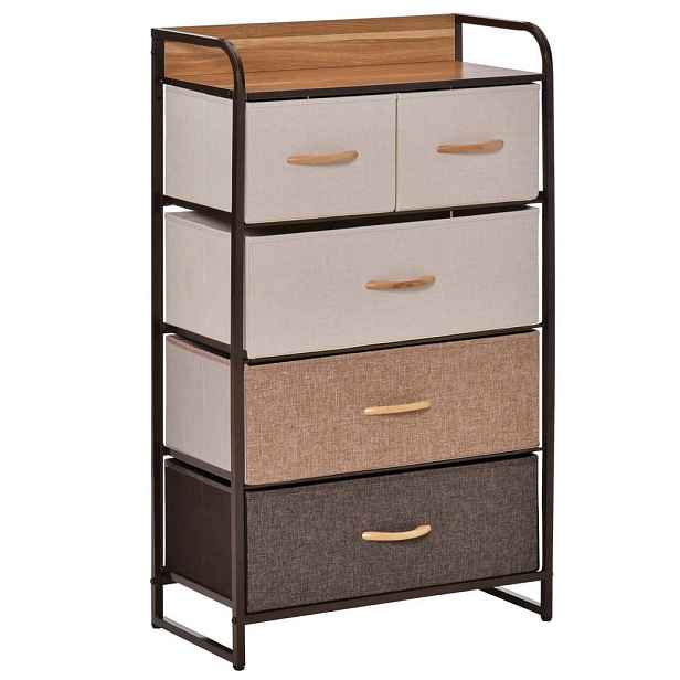 Modfu KOMODA z lněné tkaniny a MDF 58x29x99 cm vícebarevná s 5 skládacími zásuvkami a ochranou proti převrácení