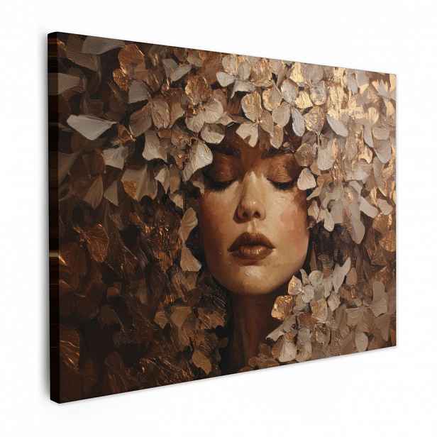 MuchoWow OBRAZ NA PLÁTNĚ Tvář - Dáma - Listy - Tahy štětcem 80x60 cm