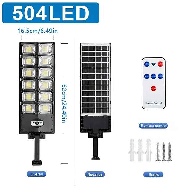 TEMU 360COB/504LED Solární pouliční světlo s dálkovým ovládáním, solární světlo s pohybovým senzorem a 3 režimy svícení, 270° širokoúhlý bezpečnostní