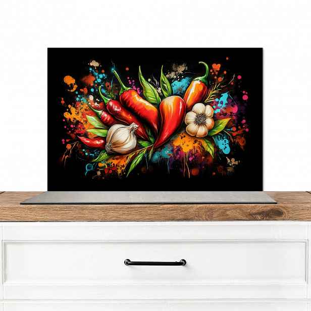 MuchoWow KUCHYŇSKÁ ZÁSTĚNA Zelenina - paprika - česnek - graffiti - barva - barevné 60x40 cm