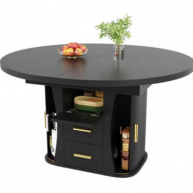 Redom JÍDELNÍ stůl 118-158 cm s výsuvnou deskou a úložným prostorem, stabilní konstrukce, Černá