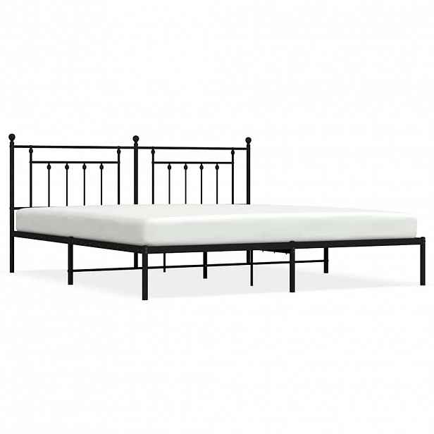 vidaXL Kovový rám postele s čelem černý 200 x 200 cm