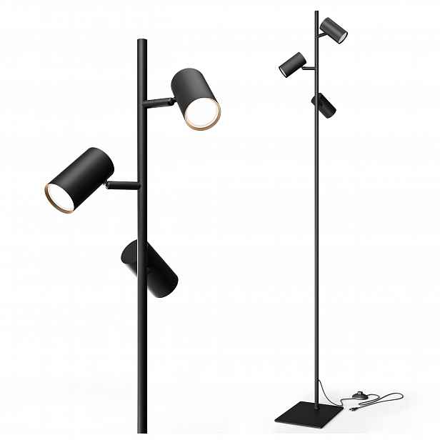 Stojací Podlahová Led Lampa 3X GU10 Lampička na čtení Vypínač Černá