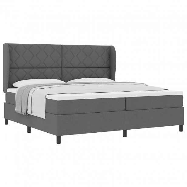 vidaXL Postel s boxspringem s čelo Tmavě šedá 200 x 200 cm textil