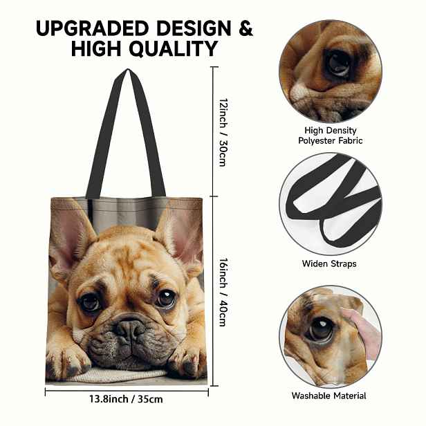 TEMU 1 ks 2D plochá roztomilá taška na nákupy s portrétem francouzského buldočka, opakovaně použitelná, módní crossbody taška přes rameno, robustní
