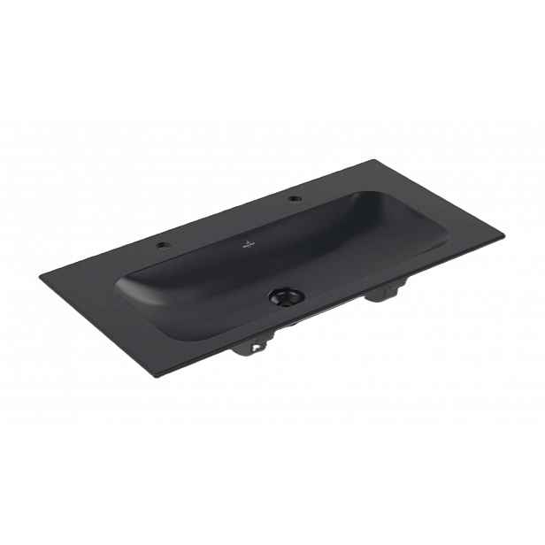 Villeroy & Boch Finion - Dvojumyvadlo nábytkové 100x50 cm, bez přepadu, 2 otvory pro baterie, CeramicPlus, Pure Black 4164A1R7