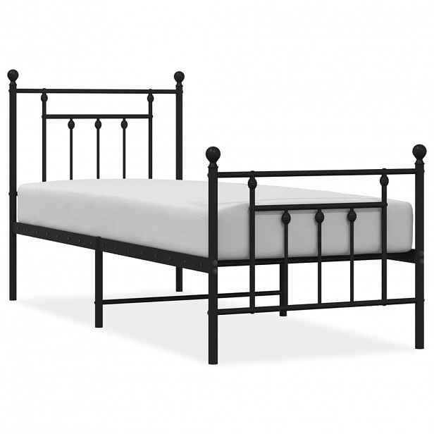 vidaXL Kovový rám postele s hlavovým a nožním čelem černý 75 x 190 cm