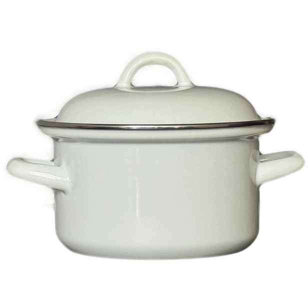 Smaltovaný kastrol s poklicí 1,25 l, bílý, průměr 140 mm