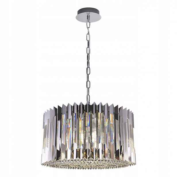Lustr Ritz Stříbrný Skleněné Krystaly 12xE14 54x120cm Závěsná lampa do pokoje