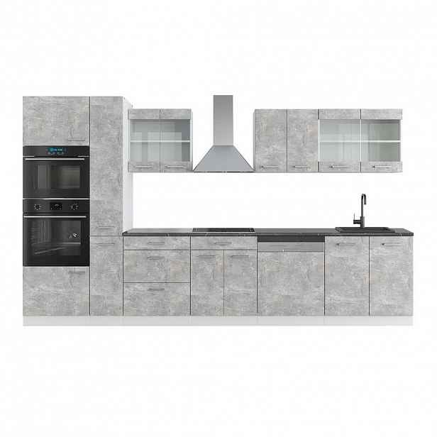 Vicco KUCHYŇSKÁ LINKA R-Line Beton/bílá 350 cm s vysokou skříní, PD Antracit