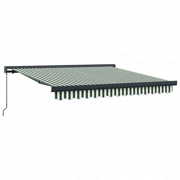 vidaXL Stahovací markýza Zelená a bílá 350 x 250 cm Plátno a hliník