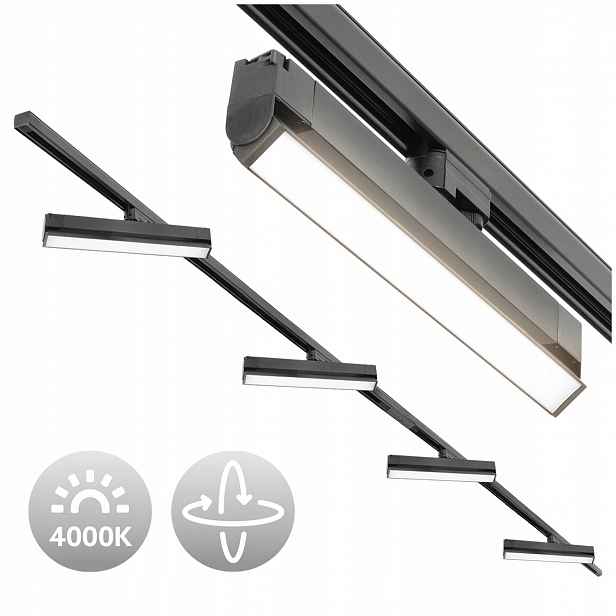 3-fázová kolejnicová lampa 2x kolejnice 2 m jednoduchý spínač 4x Led lampy 36 W