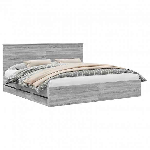 vidaXL Rám postele s čelo Šedá Sonoma 200 x 200 cm Inženýrské dřevo