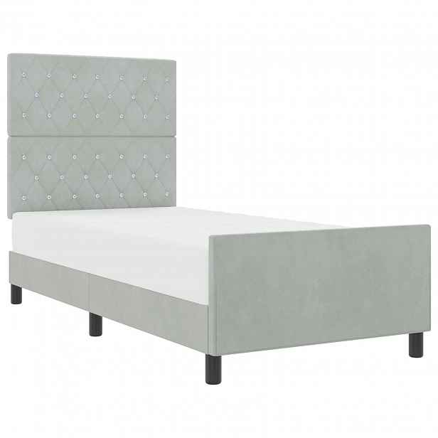 vidaXL Postel s boxspringem s čelo Světle šedá 90 x 200 cm samet