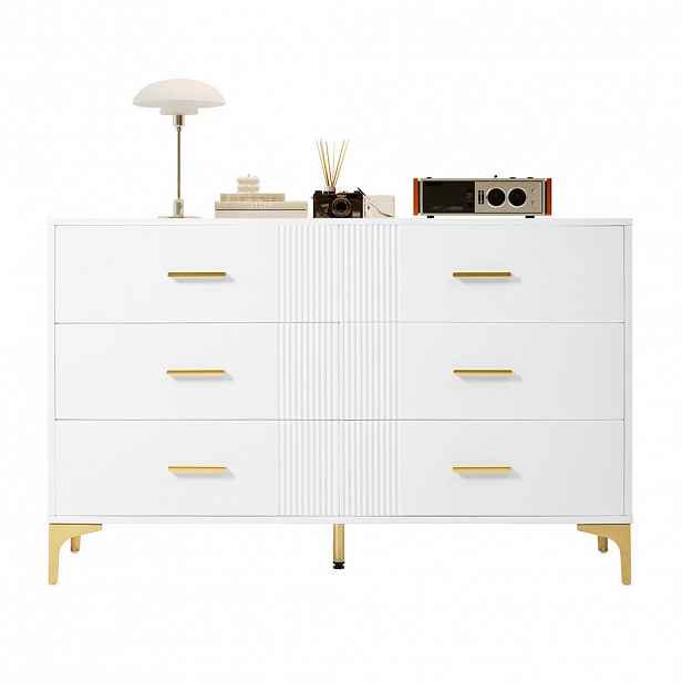 Redom KOMODA 120/40/76 cm se 6 zásuvkami a vlnitým čelem z MDF, Bílá