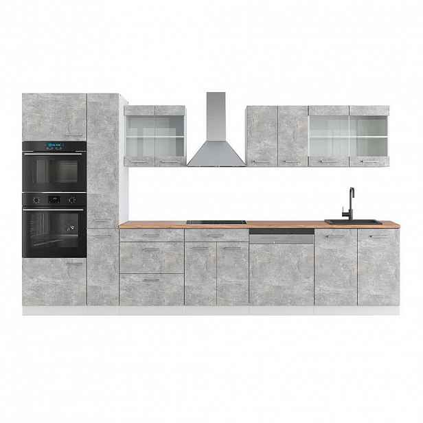 Vicco KUCHYŇSKÁ LINKA R-Line Beton/bílá 350 cm s vysokou skříní, PD Dub