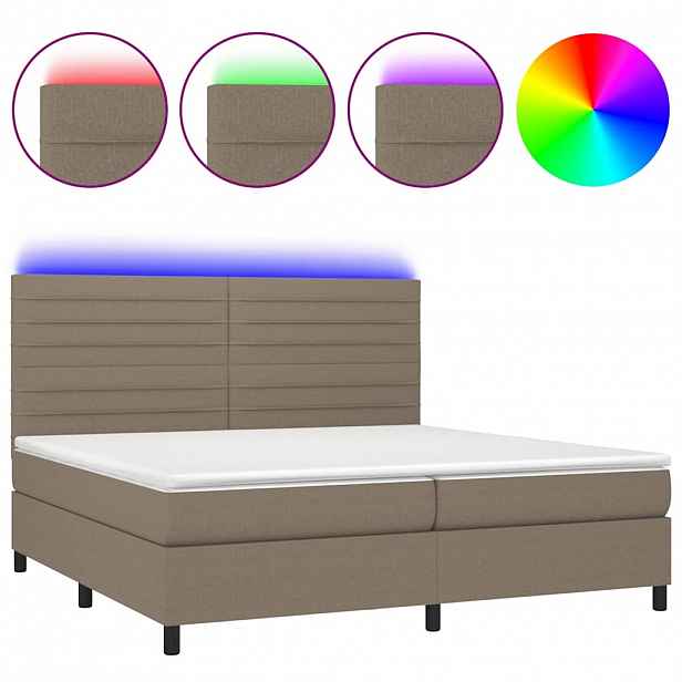 vidaXL Box spring postel s matrací a LED taupe 200x200 cm textil