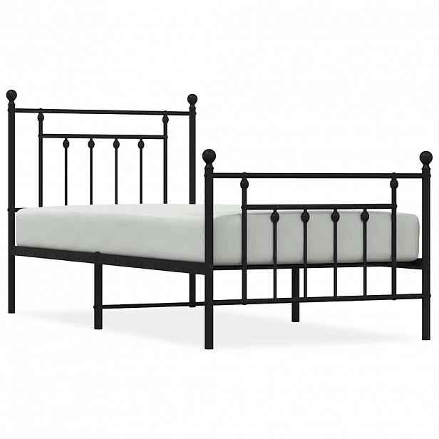 vidaXL Kovový rám postele s hlavovým a nožním čelem černý 90 x 200 cm