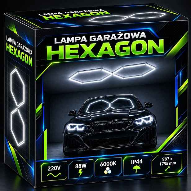 Led lampa Hexagon 88W 6500K Stropní garáž Dílna Detailing 99x174cm
