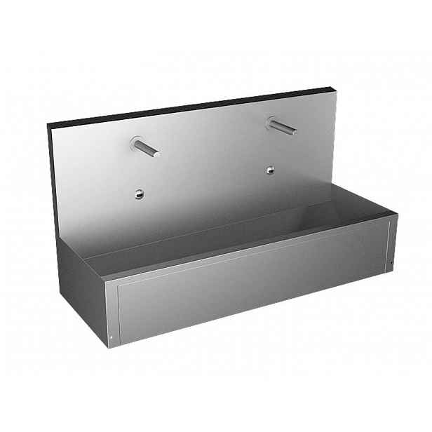 Sanela - Opláštěný závěsný mycí žlab 1250 mm, 2 senzorové baterie, síťové napájení, antivandal, nerez SLUN 80E