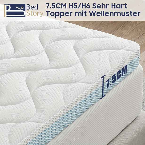 TEMU Bedstory Tvrdý Topper na Matraci - 10CM 7.5CM Matracový Topper H5/H6 Vyrobený z Chladné Pěny, Dvojitá Tvrdost, Pratelný a Prodyšný 3D Síťovaný