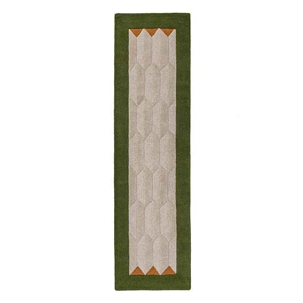 Zelený/v přírodní barvě ručně tkaný vlněný běhoun 60x230 cm Apex Border Wool – Flair Rugs