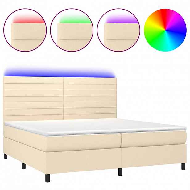vidaXL Box spring postel s matrací a LED krémová 200x200 cm textil