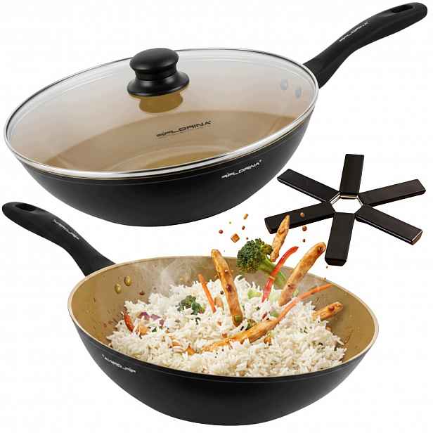 Wok pánev s víkem 28 cm, hliníková, indukční Florina podstavec
