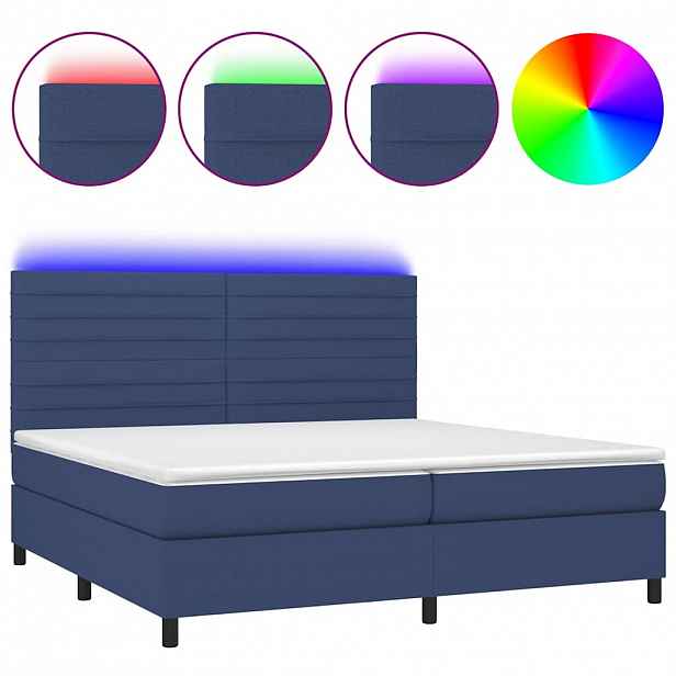 vidaXL Box spring postel s matrací a LED modrá 200x200 cm textil