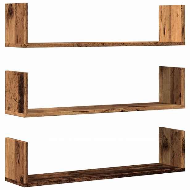 vidaXL Nástěnné police 3 ks old wood 80 x 18 x 18 cm kompozitní dřevo