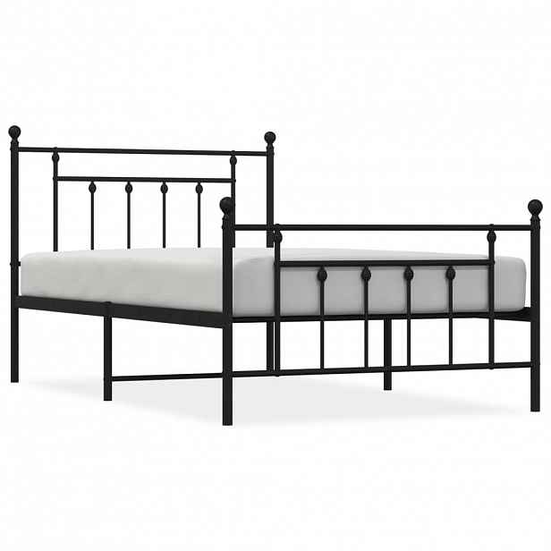 vidaXL Kovový rám postele s hlavovým a nožním čelem černý 107 x 203 cm