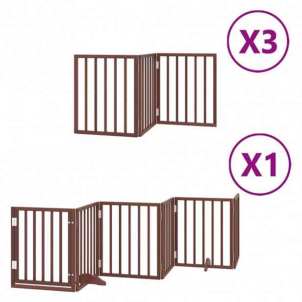 vidaXL Zábrana pro psy s dvířky skládací 15 panelů hnědá 750 cm topol