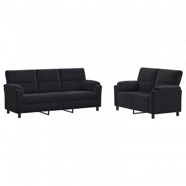 vidaXL Set pohovek 2 pcs Černá Samet