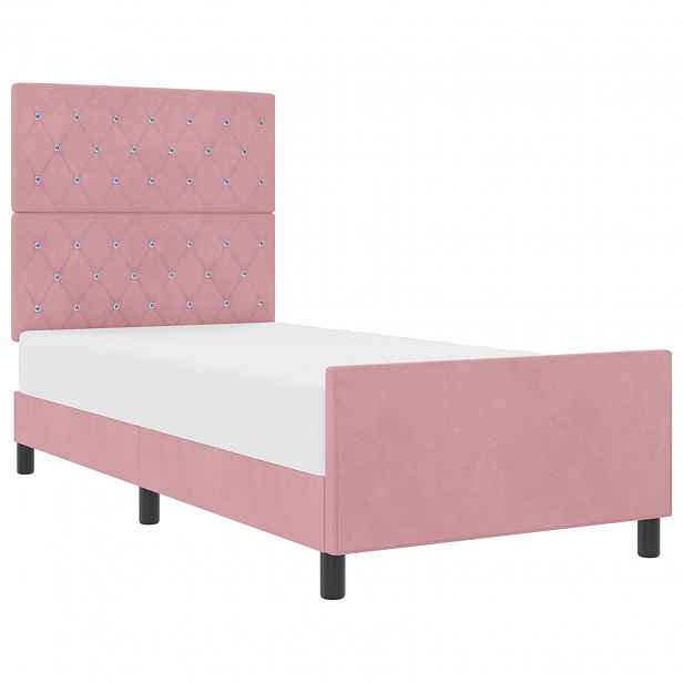 vidaXL Postel s boxspringem s čelo Růžová 90 x 200 cm samet