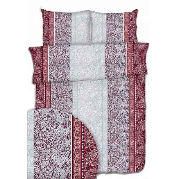 Krepové povlečení 180x200 bordó bílá šedá paisley ornamenty