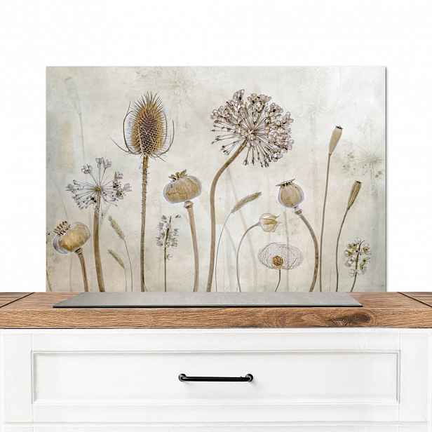 MuchoWow KUCHYŇSKÁ ZÁSTĚNA Květiny - Akvarel - Zátiší - Hnědá - Vintage 90x60 cm
