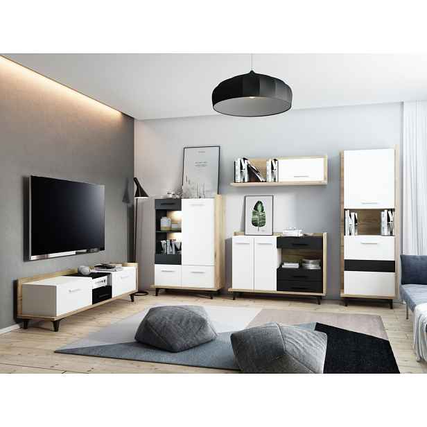 Obývací pokoj BOX 3, craft zlatý/bílá/černá