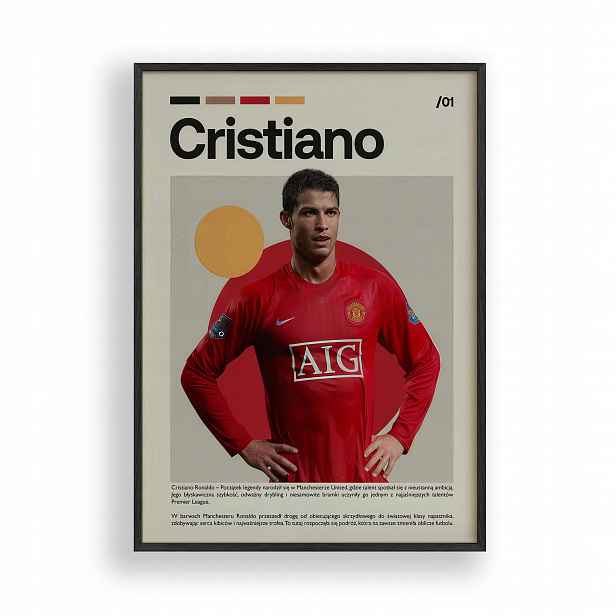 Plakát Ronaldo Manchester United v černém dřevěném Rámeček 30x40 cm
