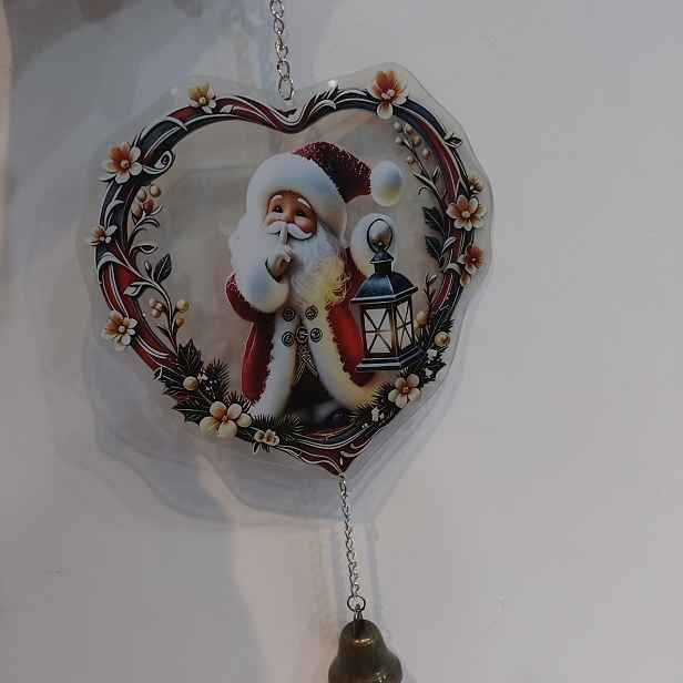 TEMU Zvonkohra s ozdobou Santa se srdcovým věncem, Santa drží lucernu s vánočními květinovými svátečními prvky, vintage odolný zvonek, vytváří