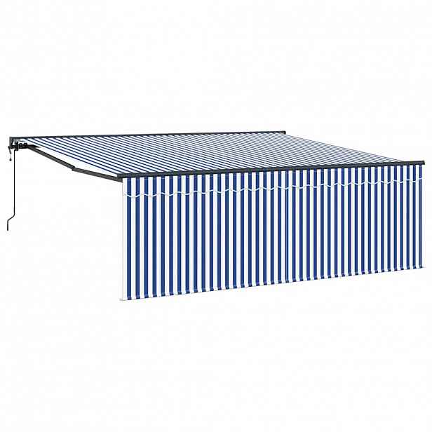 vidaXL Stahovací markýza Modrá a bílá 400 × 300 cm Polyester a hliník