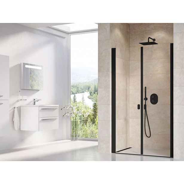 Ravak Chrome - Sprchové dveře dvoukřídlé CSDL2-120, 120x195 cm, černá/čiré sklo 0QVGC30LZ1