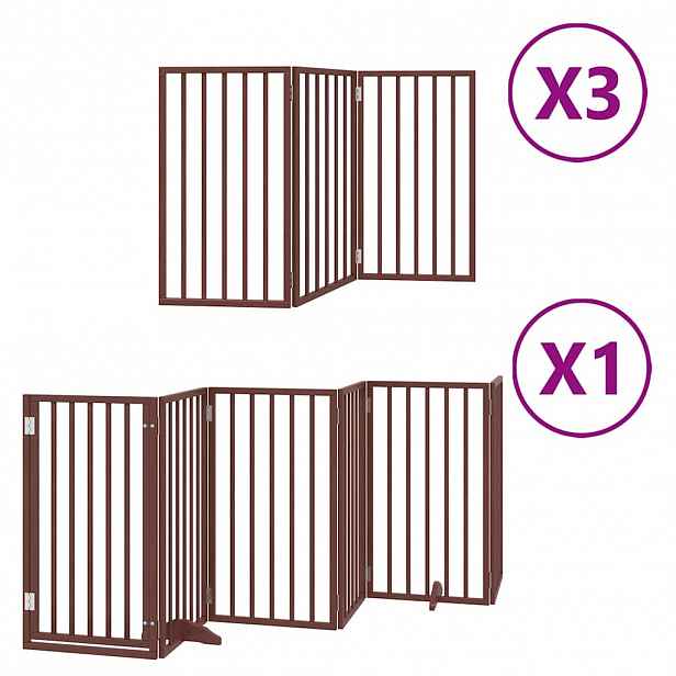 vidaXL Zábrana pro psy s dvířky skládací 15 panelů hnědá 750 cm topol