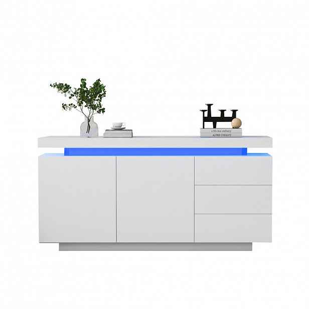FLIEKS KOMODA LED bílá lesk 2 dveře 3 zásuvky 140cm