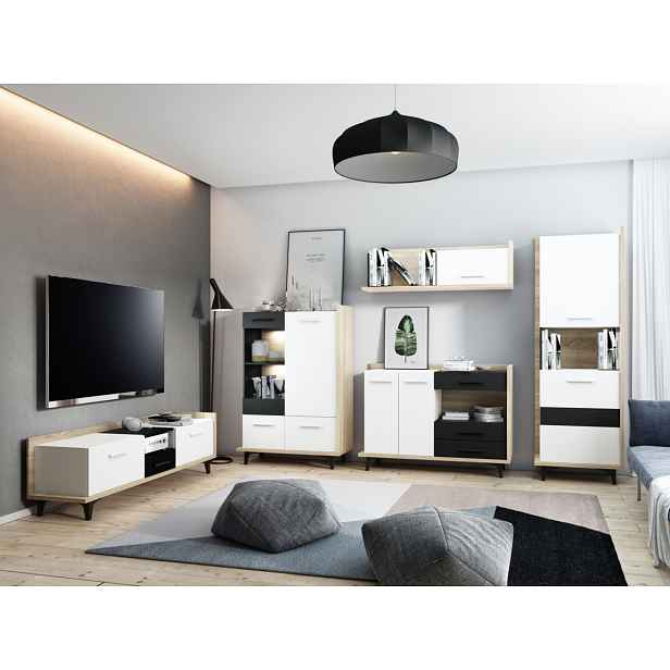 Obývací pokoj BOX 3, dub sonoma/bílá/černá