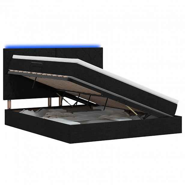 vidaXL LED postel s úložným prostorem a matrací Černá 160 x 200 cm
