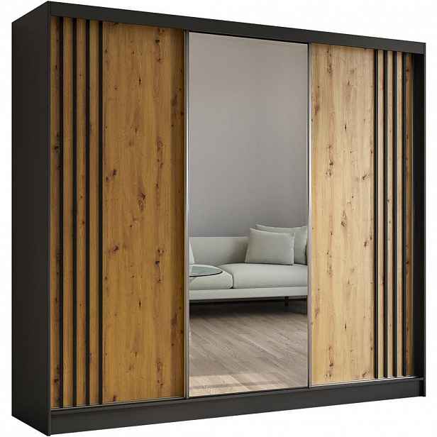 Beautysofa SKŘÍŇ s posuvnými dveřmi Nela 240/216/61 černá se zásuvkami