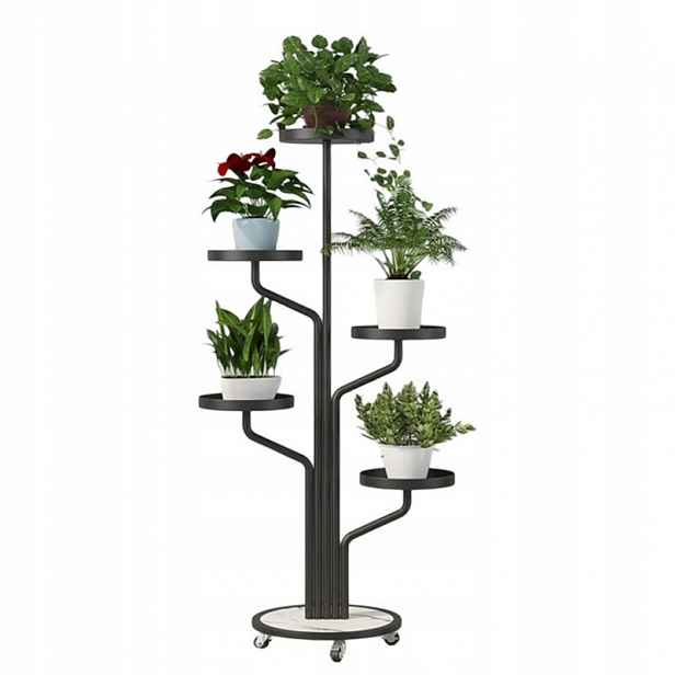 Držák Na Květináč, regál, stojan na květiny kovový kulatý na kolečkách 130х40 cm SZ38