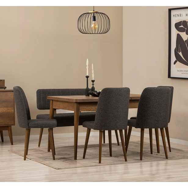 Jídelní set s rozkládacím stolem a židlemi (6 kusů) Vina - Walnut, Anthracite